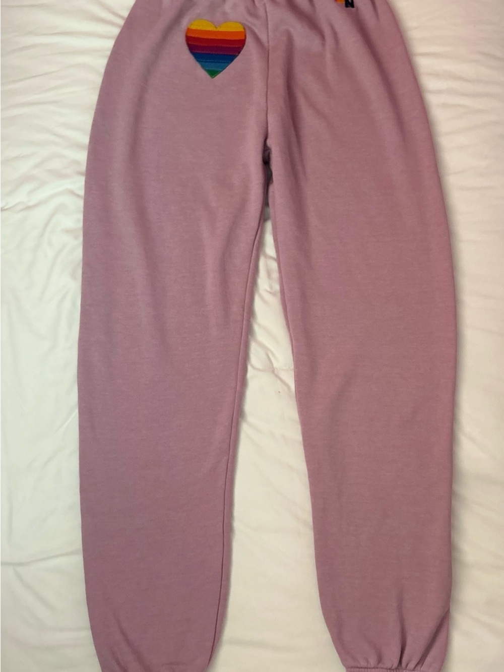 Aviator Nation Dusty Lavender Joggers with Rainbow Heart Patch